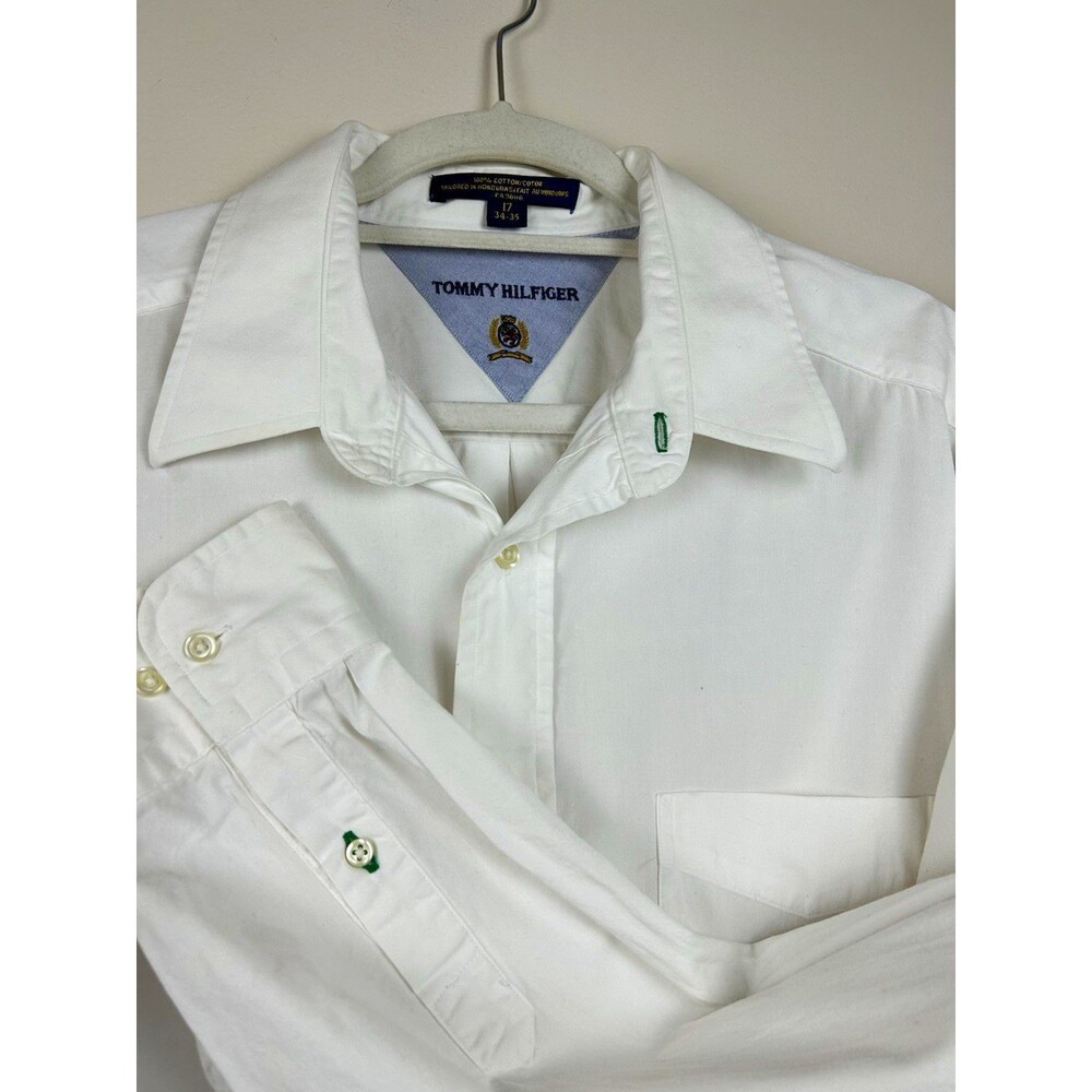 Tommy Hilfiger Men's XL White Solid Classic Fit Dress Shirt 100% Cotton Y2K